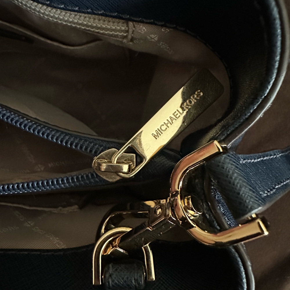Michael Kors Sophia North South Navy Floral Crossbody Satchel with Gold Accents - Picture 7 of 11